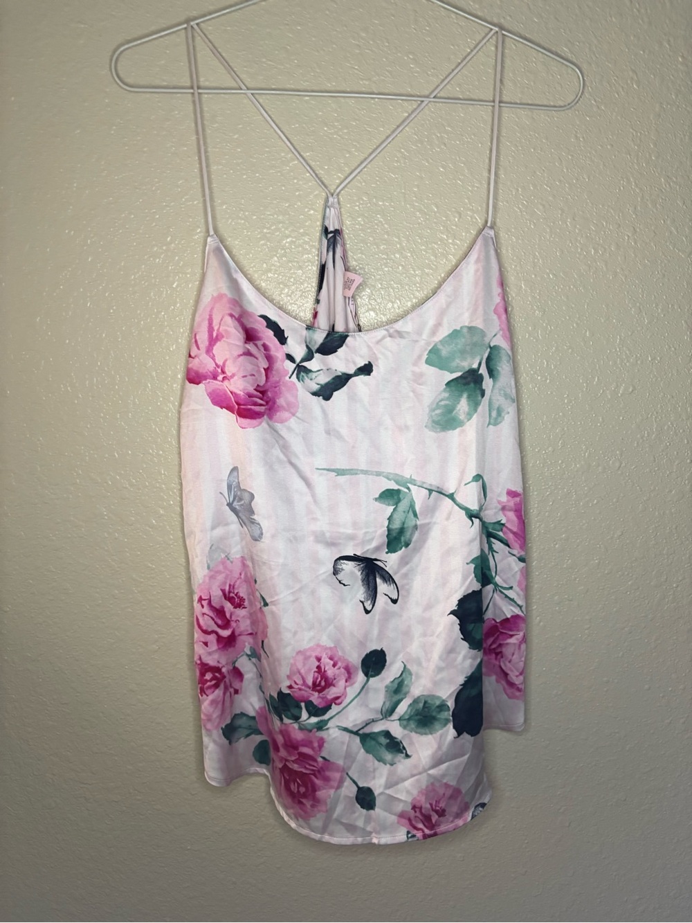 Victorias Secret Floral Pink & Green Satin Cami